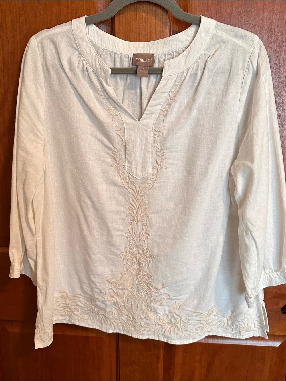 Women's Cream Embroidered Linen Top